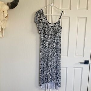 Club Monaco Green, Black and White Asymmetrical Dress